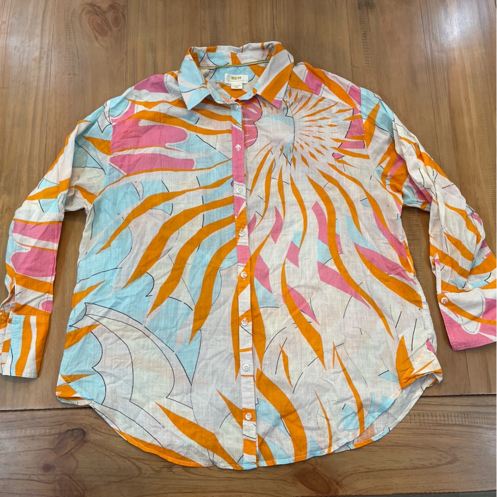 Womens XL Anthropologie Maeve Buttondown Tropical Top Blouse